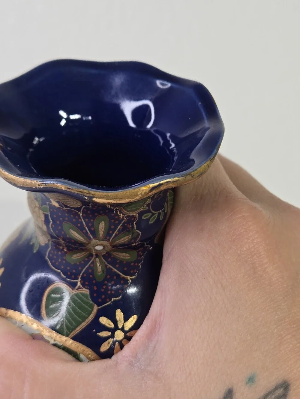 VTG Japanese Satsuma Style Vase Cobalt Blue Gold Hand Painted Geisha Moriage - Picture 10 of 17